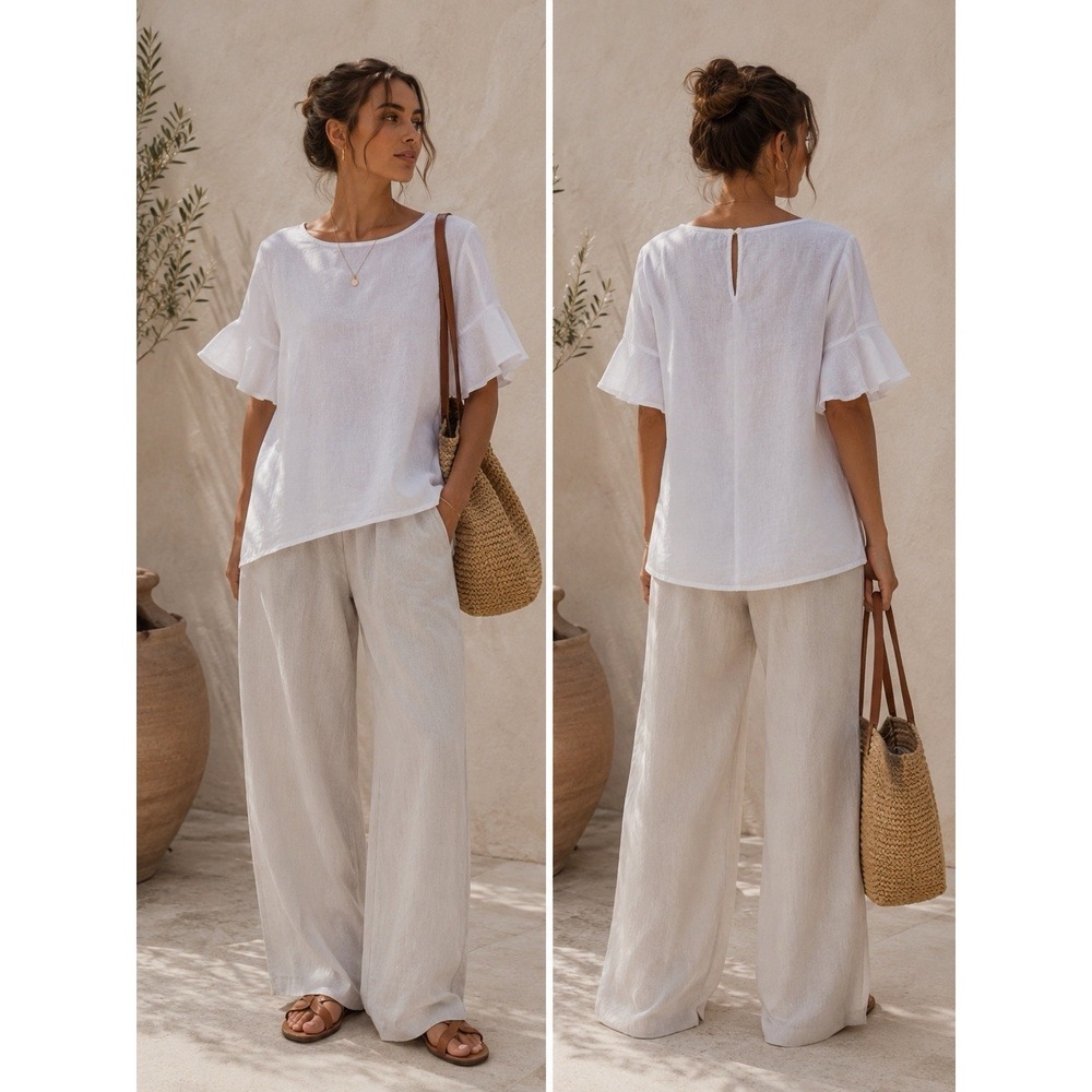 For Cynthia Top M Linen‎ Boxy fit Minimalist Beachy Lagenlook Coastal
